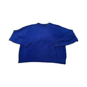 Vtg Bill Blass Mens XL Cable Knit Hand‎ Framed USA Royal Blue Fisherman Crewneck